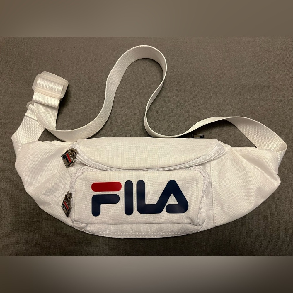 White Fila triple compartment Fanny waist pack bag